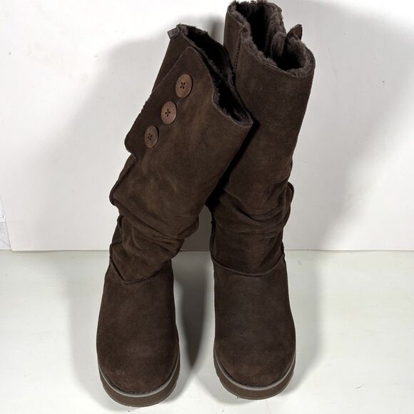 Skechers 47220 Slouch Suede Leather Boots Women’s 8.5 Fur Lined Chocolate - Picture 2 of 10
